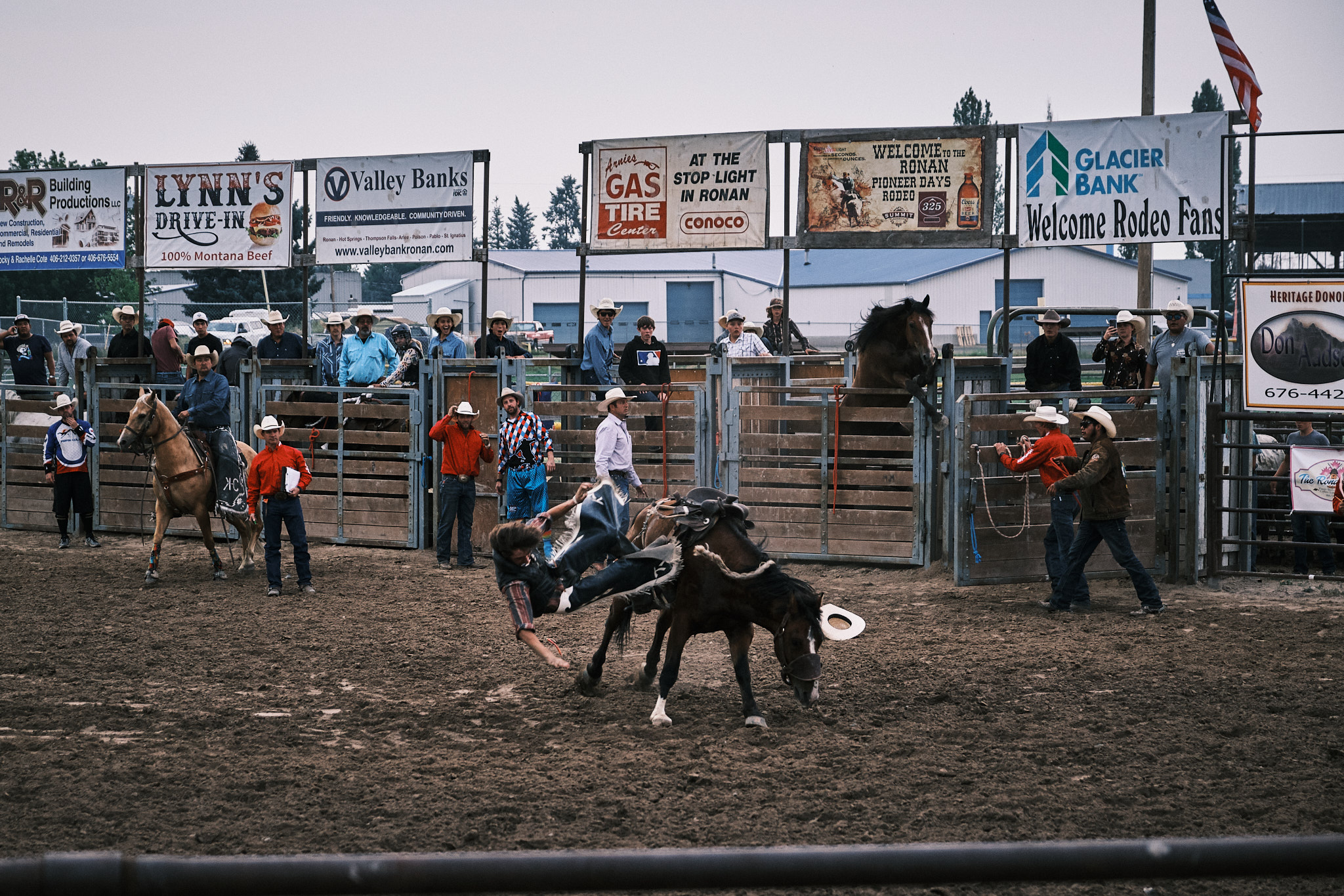 A cowboy falls off his horse